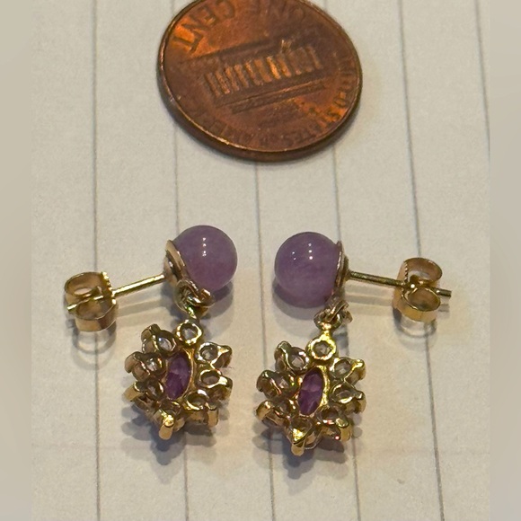 14k 6mm amethyst post earrings w/ faceted lavender stones & cz dangle - Picture 8 of 8